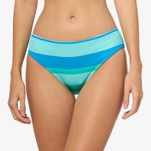 NEXT by Athena Bermuda Retro Aqua & Teal Striped Mid Rise Bikini Bottom XL NWT